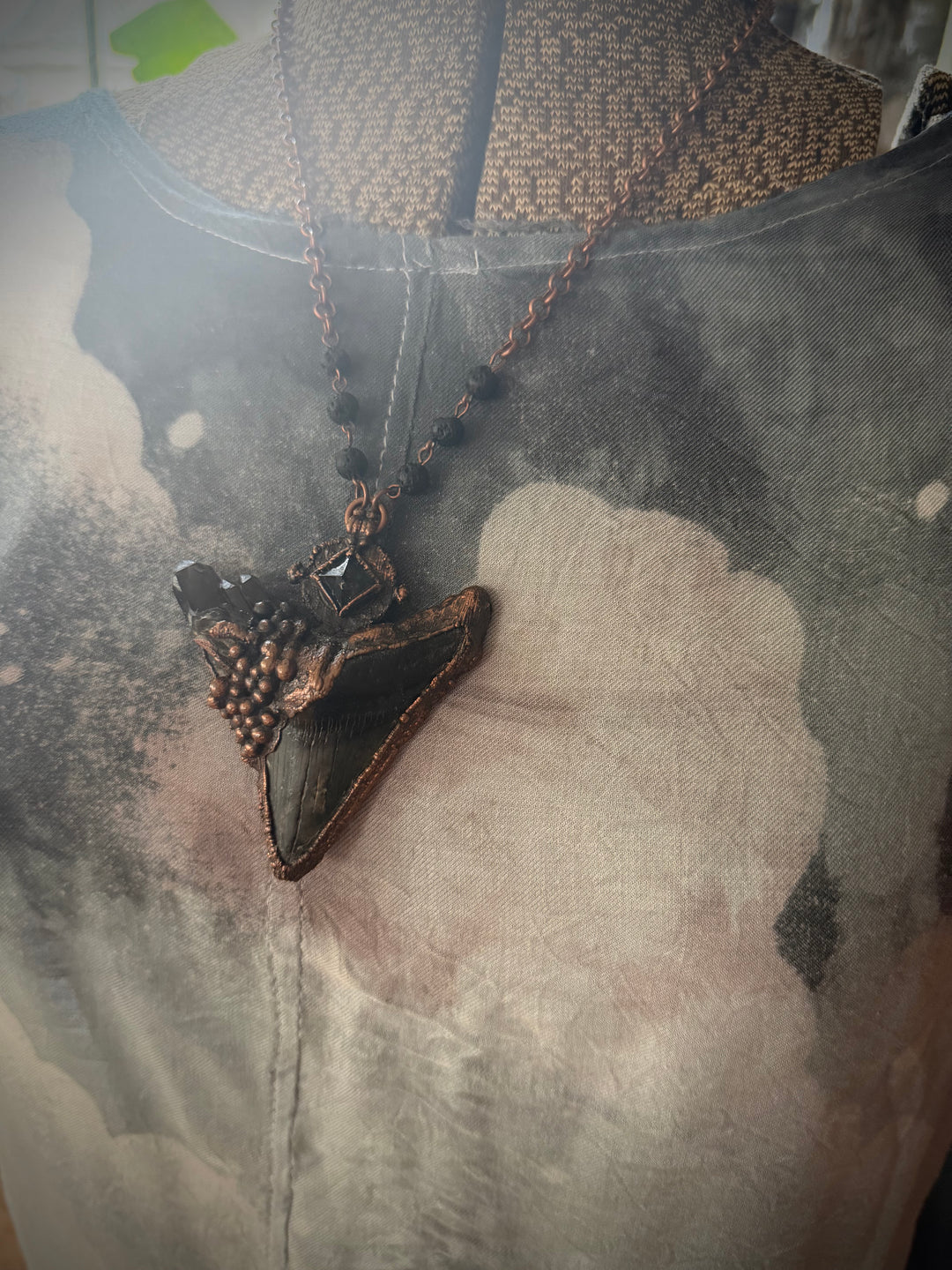The Ancient Secrets Talisman // Megalodon Tooth, Smokey Quartz & Clear Quartz