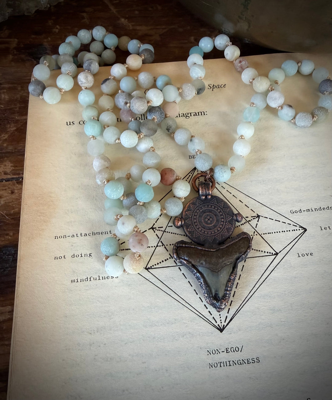 The Ancient Secrets Talisman // Fossilized Shark Tooth + Amazonite