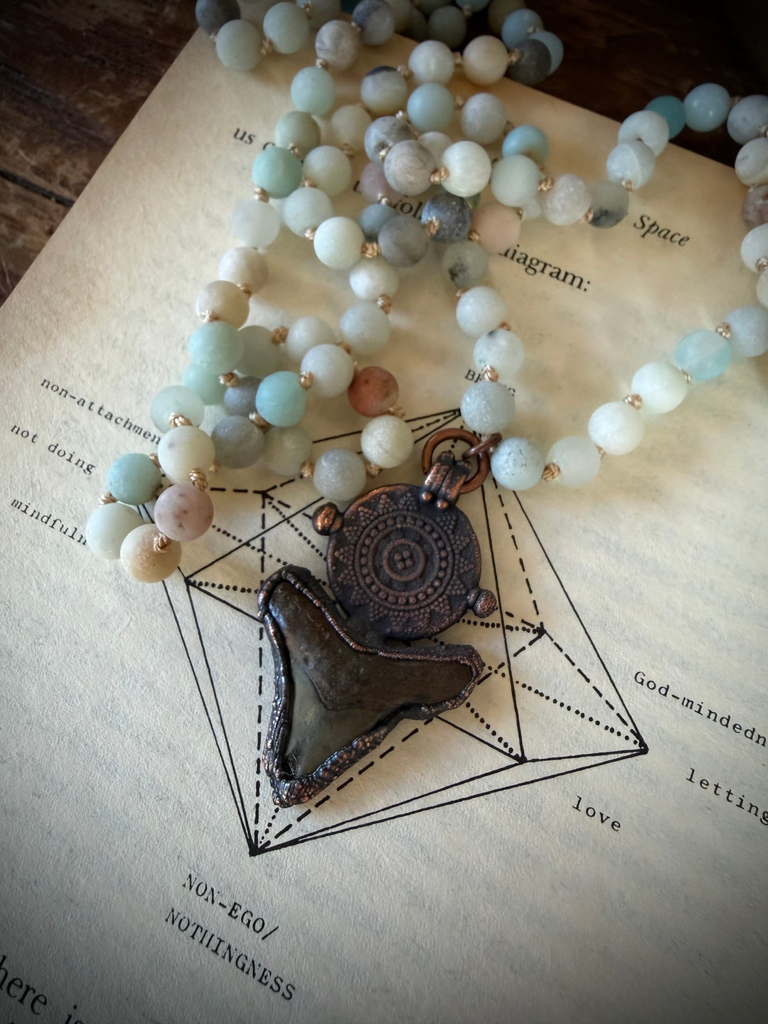 The Ancient Secrets Talisman // Fossilized Shark Tooth + Amazonite