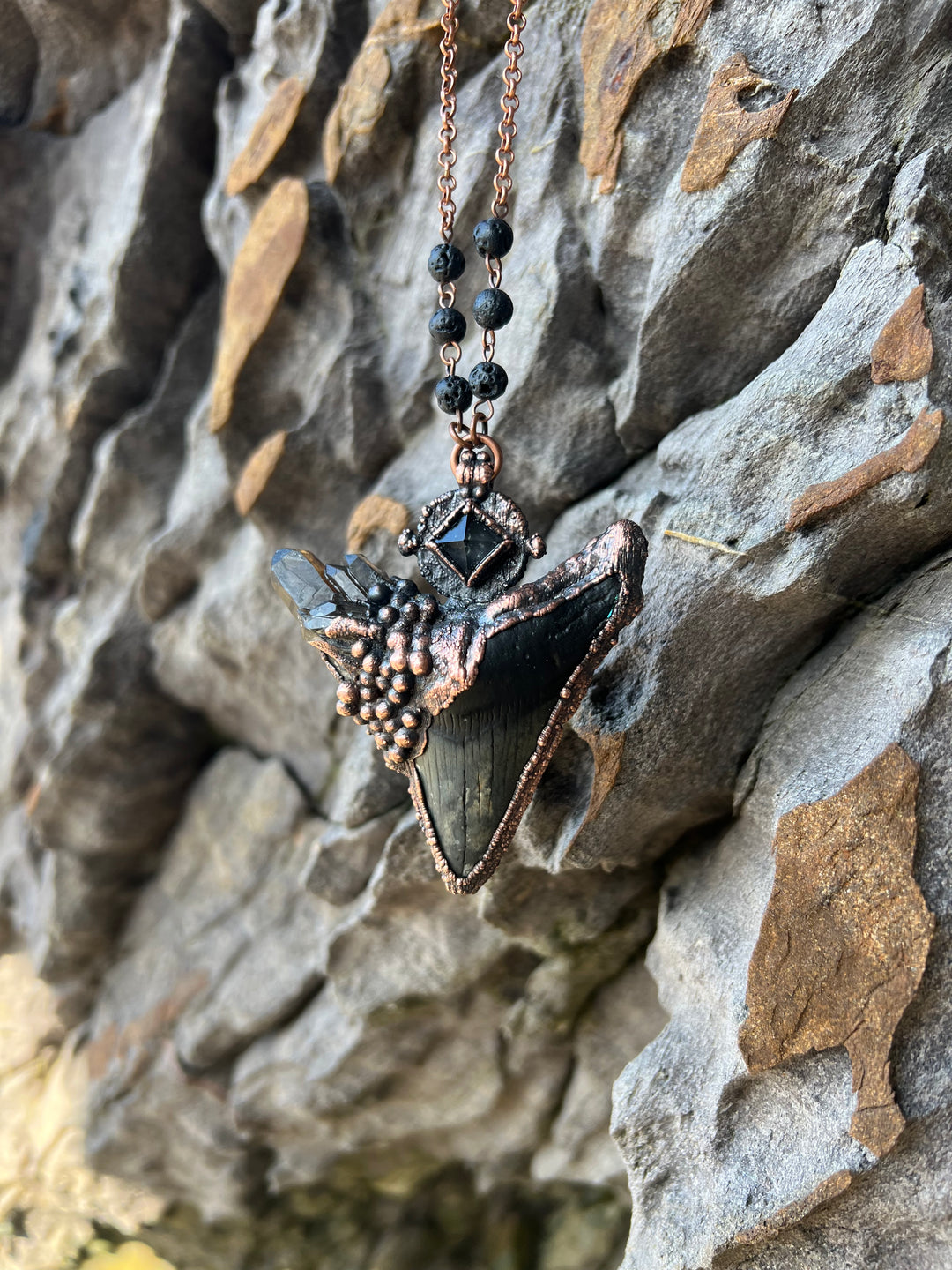 The Ancient Secrets Talisman // Megalodon Tooth, Smokey Quartz & Clear Quartz